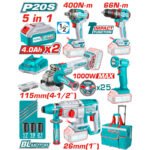 Pack TOTAL P20S 5 en 1 – Kit Outils Sans Fil 20V Brushless Pro