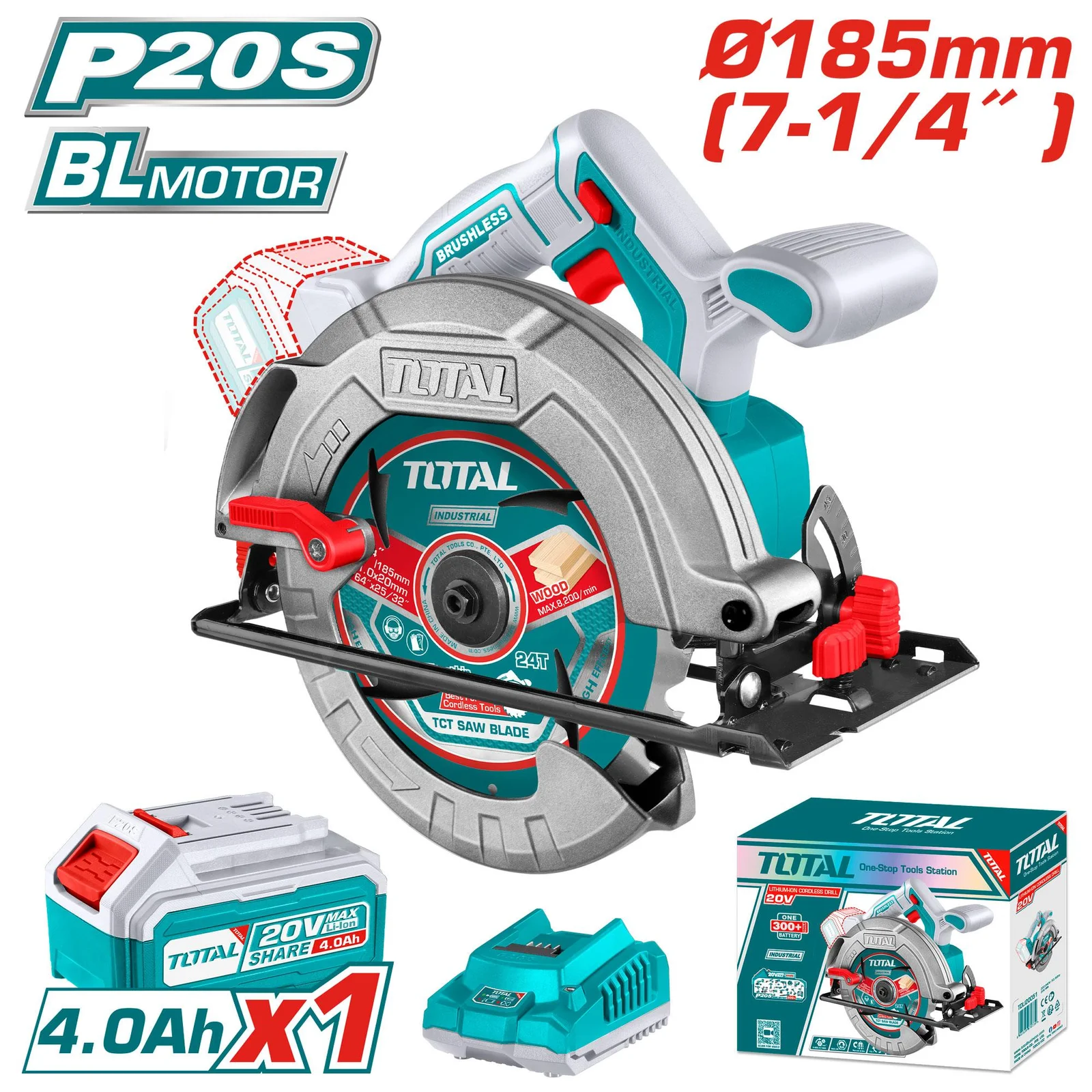 Scie Circulaire Sans Fil TOTAL 20V – Brushless Ø185mm Scie Circulaire Sans Fil TOTAL 20V – Brushless Ø185mm – Image 1