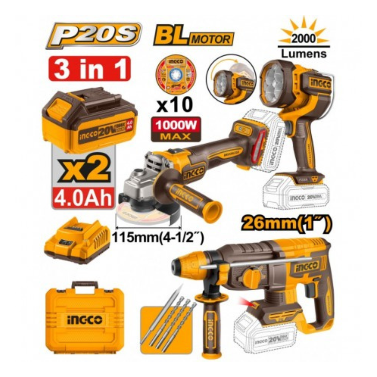 SDS-Plus-8 Ensemble combiné 3 pièces 20V COSLI250183 – Image 1
