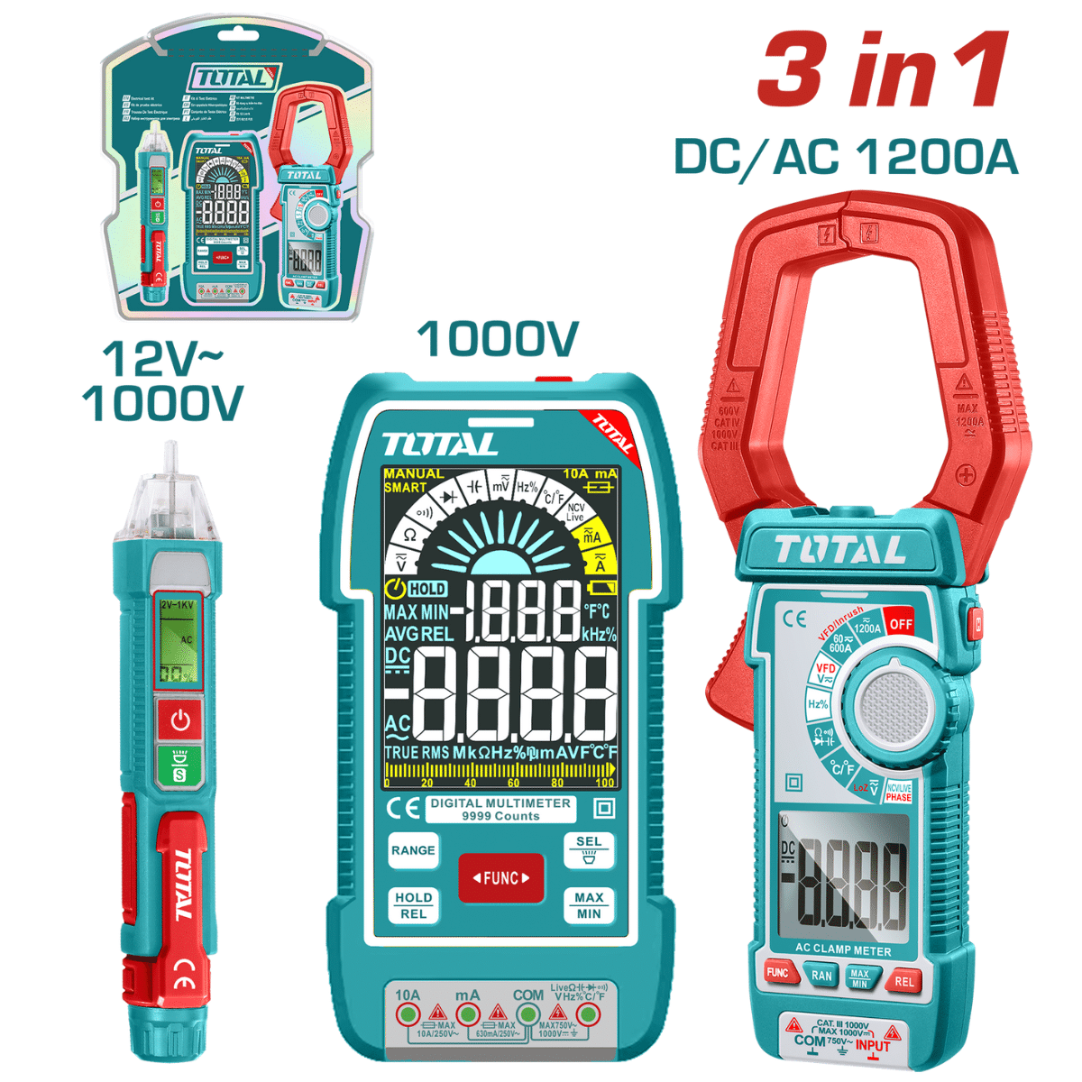 Multimètre numérique TOTAL 3-en-1 AC/DC 1000V Multimètre numérique TOTAL 3-en-1 AC/DC 1000V – Image 1