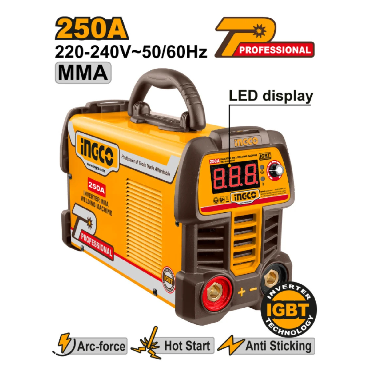 Poste à souder INGCO 250A MMA Inverter IGBT pro LED Poste à souder INGCO 250A MMA Inverter IGBT pro LED – Image 1