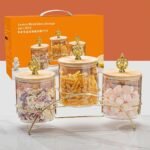 Lot 3 bocaux en verre avec support métal design luxe