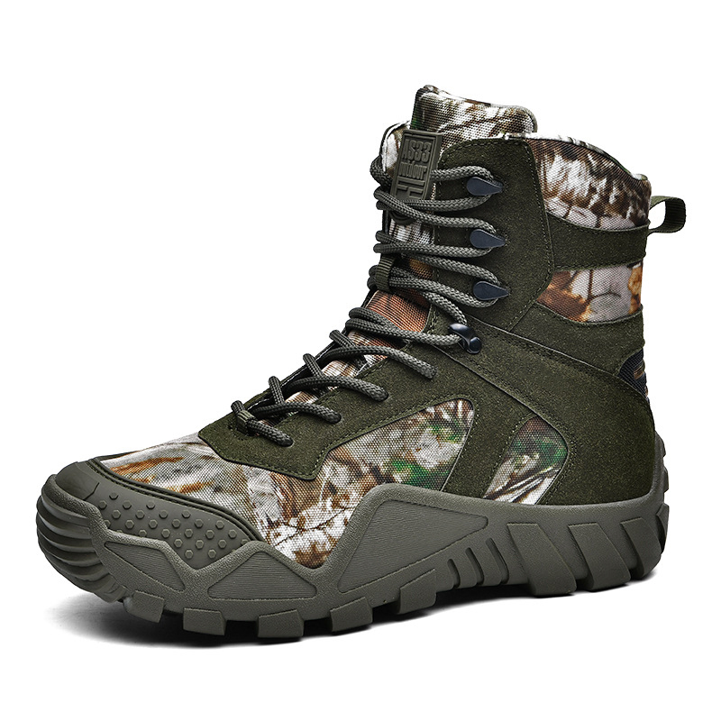 New-Combat-Training-Boots-Men-s-Outdoor-Tactical-Shoes-Women-s-Breathablebrown-Desert-Combat-Boots Bottes tactiques camouflage montantes antidérapantes – Image 1