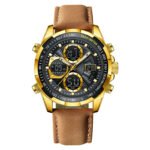 Montre FOXBOX Homme Luxe Or - Double Affichage & Cuir Brun