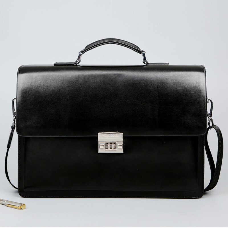 Serviette en Cuir Noir avec Code - Mallette Affaires Sacoche d'affaires en similicuir noir – Image 1
