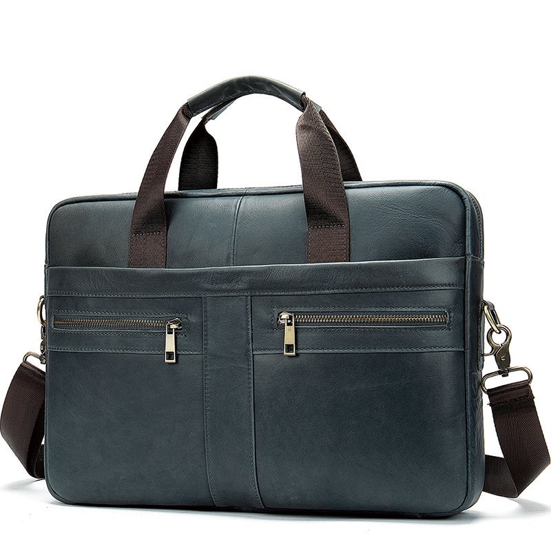Sacoche Ordinateur en Cuir Marron - Sac de Travail Homme Sacoche Ordinateur en Bleu - Sac de Travail Homme – Image 1
