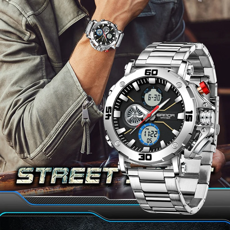 Montre SANDA Homme Sport Argent - Double Affichage & Étanche Montre SANDA Homme Sport Argent - Double Affichage & Étanche – Image 1