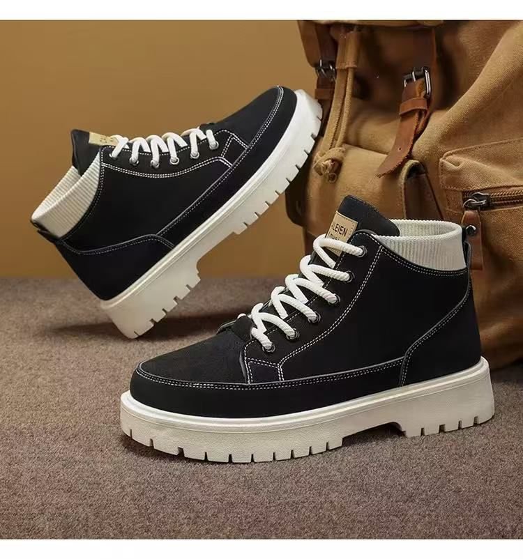 Baskets montantes homme noir semelle épaisse tendance Baskets montantes homme noir semelle épaisse tendance – Image 1