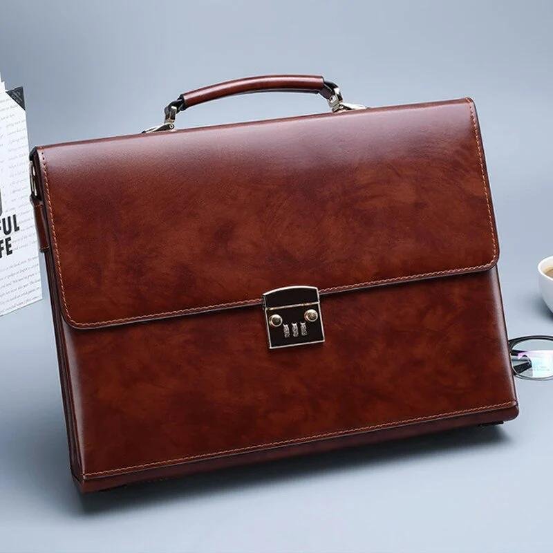 Serviette en Cuir Marron avec Code - Mallette Affaires Mallette Affaires en Cuir Marron avec Code – Image 1