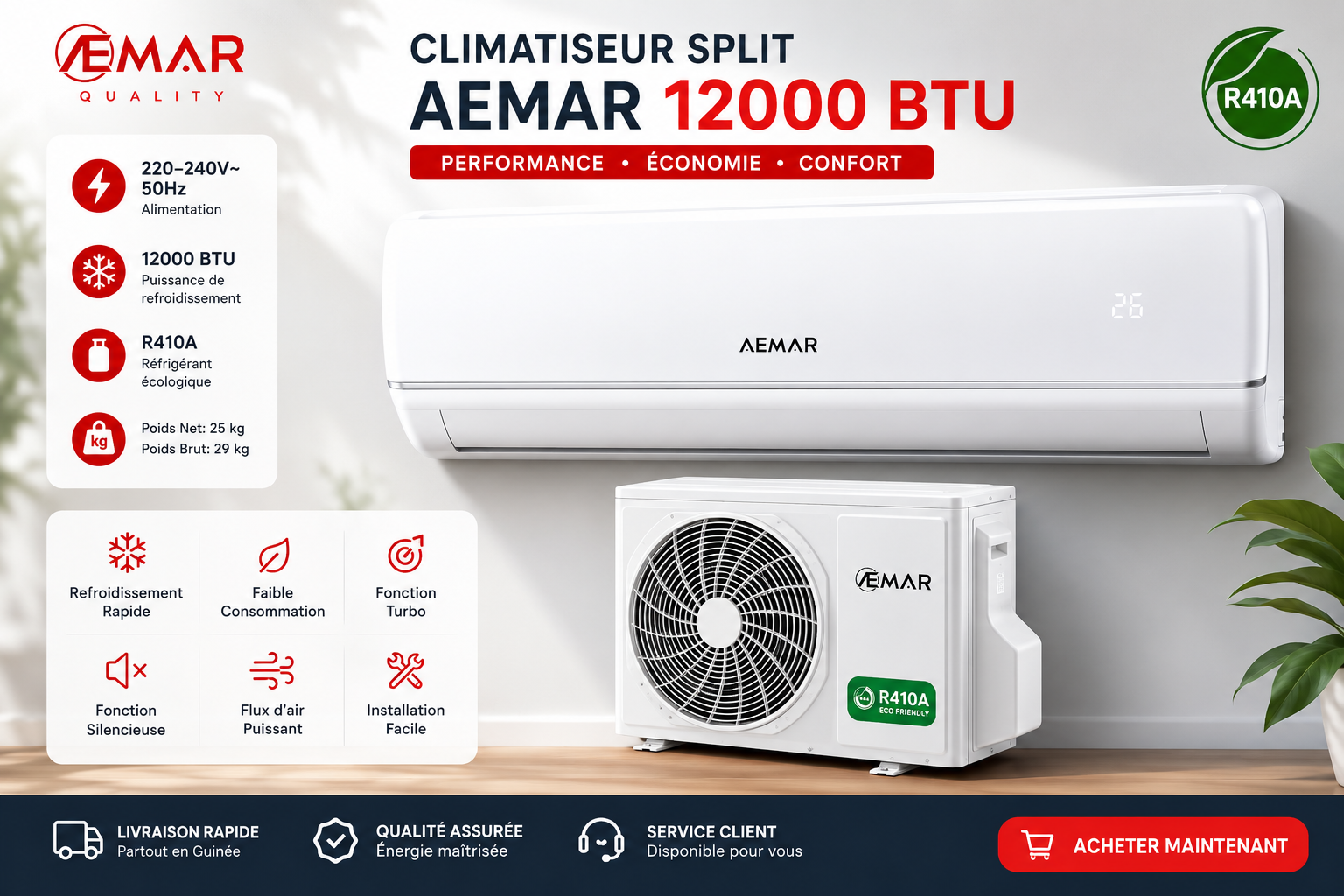 Climatiseur Split Aemar 12000 BTU : Confort & Performance Climatiseur Split Aemar 12000 BTU : Confort & Performance – Image 1