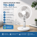 Ventilateur de Table TD-880 : Fraîcheur & Autonomie USB