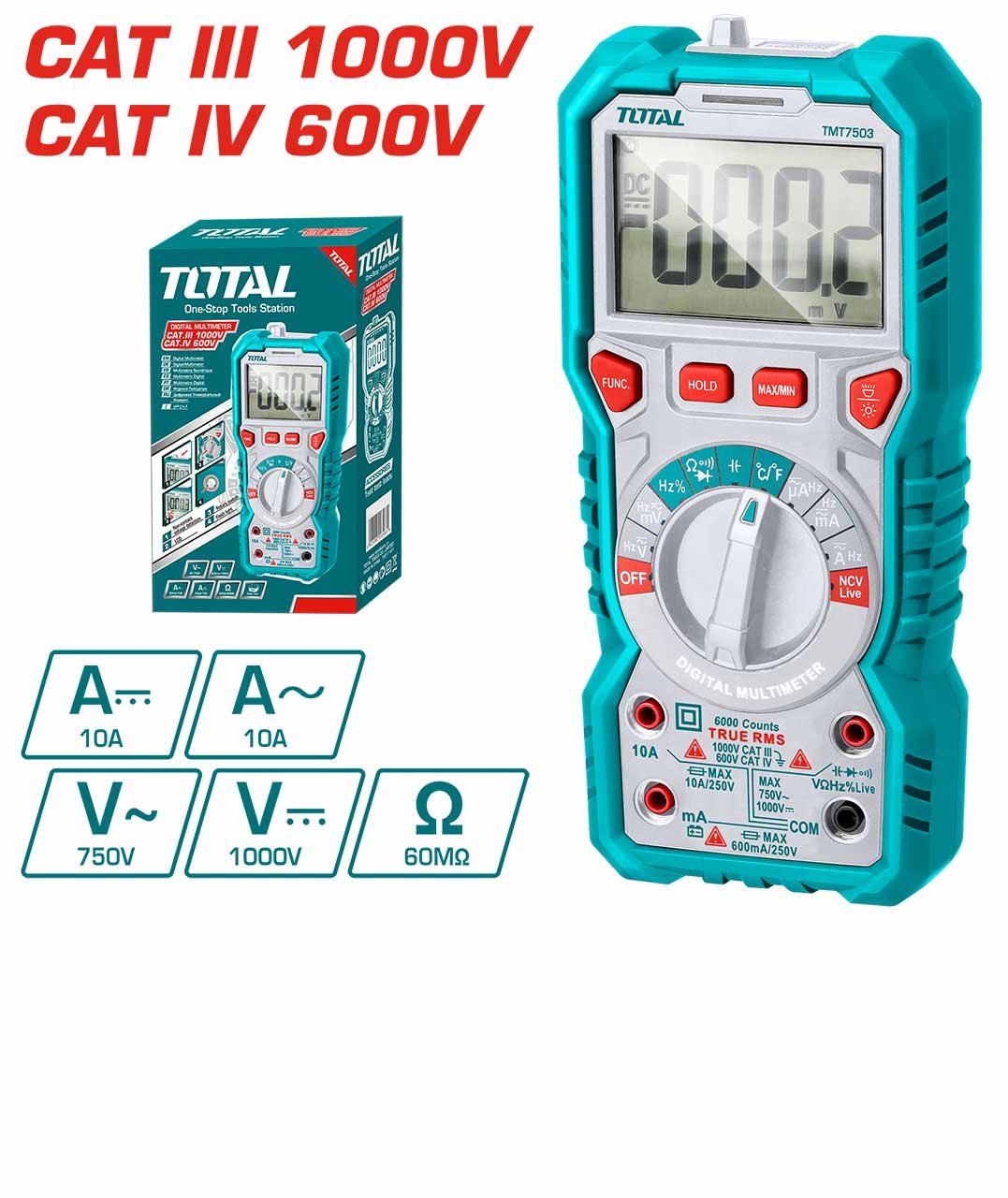 Multimètre Numérique True RMS TOTAL | CAT III 1000V TMT7503 Multimètre Numérique True RMS TOTAL | CAT III 1000V TMT7503 – Image 1