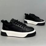 Baskets Plateforme en Cuir Grainé Noir - Style Minimaliste