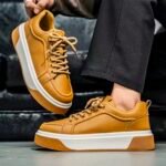 Baskets Plateforme en Cuir Camel - Sneakers Urbaines Chic