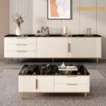 Ensemble Meuble TV et Table Basse Marbre Noir MBilloCF006