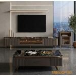 Ensemble Meuble TV, Table et Vitrine Marbre MBilloCF160