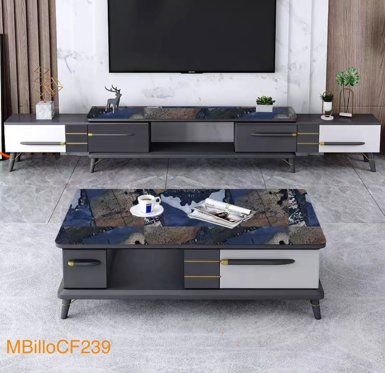 Ensemble Meuble TV Extensible et Table Basse MBilloCF239 Ensemble Meuble TV Extensible et Table Basse MBilloCF239 – Image 1
