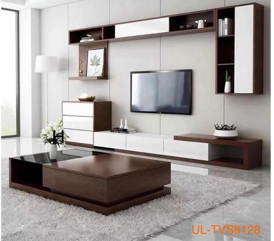 Meuble TV Mural Complet et Table Basse Bois Blanc UL-TVS8128 Meuble TV Mural Complet et Table Basse Bois Blanc UL-TVS8128 – Image 1