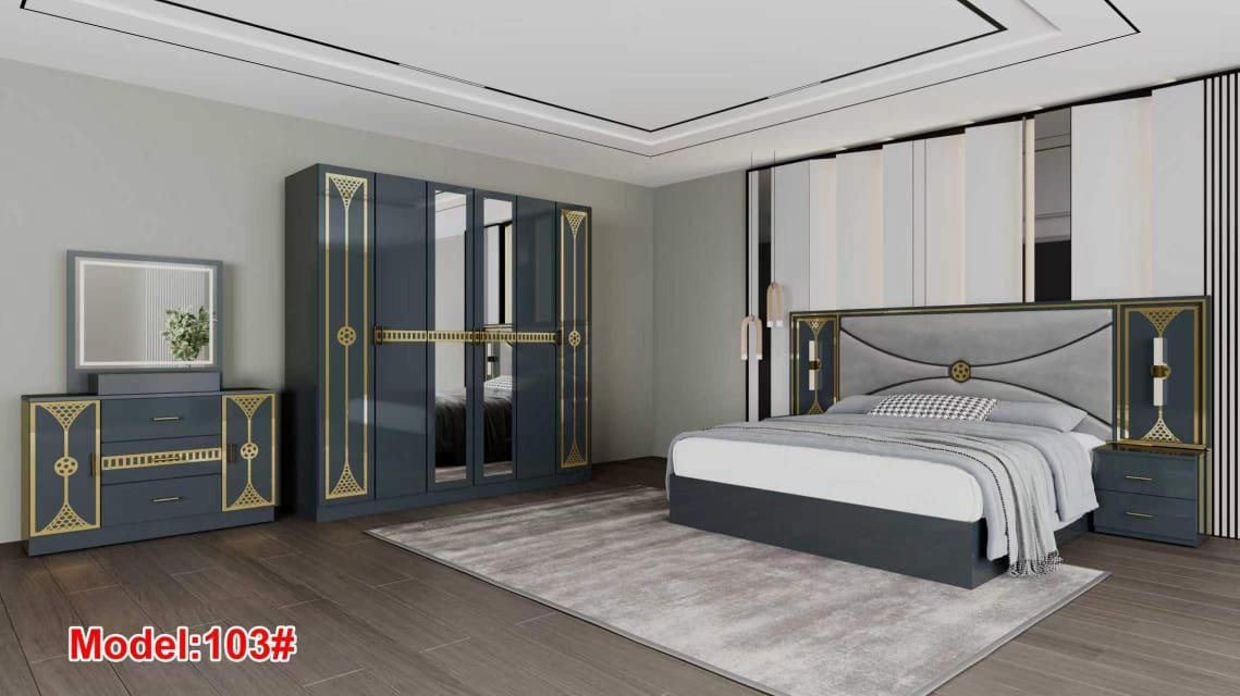 Ensemble Chambre à Coucher Luxe Bleu Nuit et Or Ensemble Chambre à Coucher Luxe Bleu Nuit et Or – Image 1