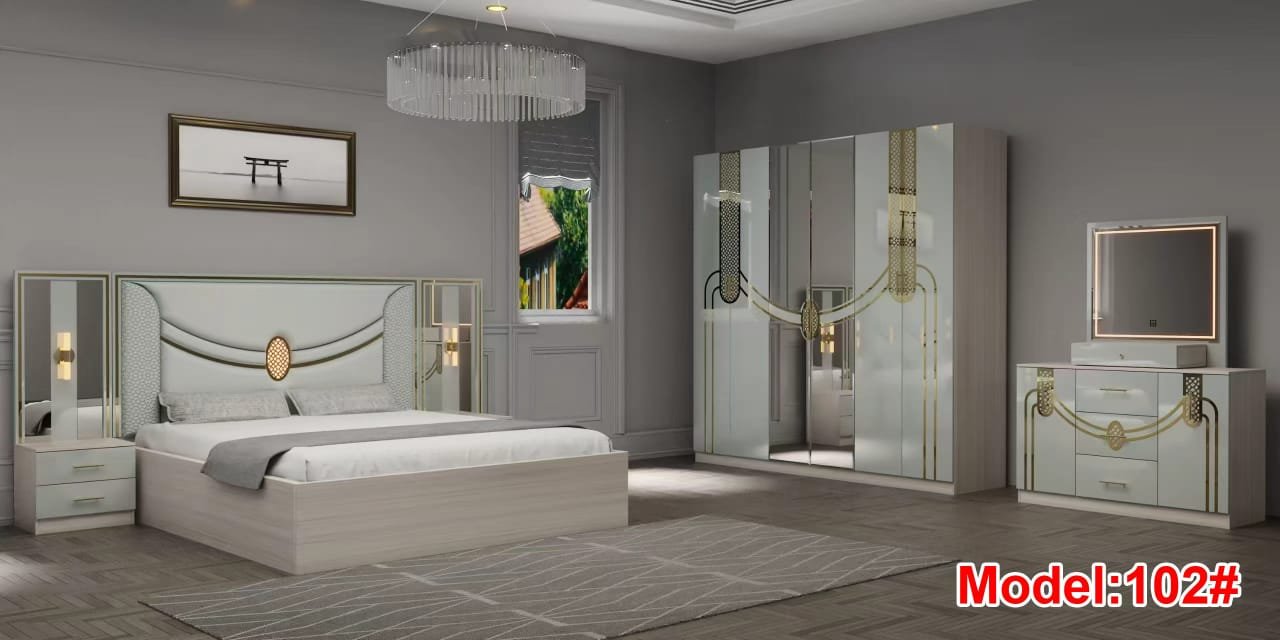 Ensemble Chambre à Coucher Adulte Vert d'Eau et Or Ensemble Chambre à Coucher Vert d'Eau et Or – Image 1