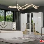 Ensemble Chambre à Coucher Complète Luxe Blanc et Or