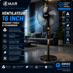 Ventilateur sur Pied 16 Pouces Æmar Quality | 3 Vitesses