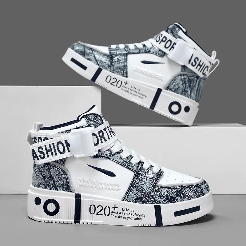 Baskets Montantes Streetwear Homme Blanc Noir Fashion Tendance Baskets Montantes Streetwear Homme Blanc Noir Fashion Tendance – Image 1