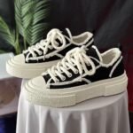 Baskets Toile Noires Semelle Épaisse Style Casual Chic