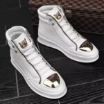 Baskets Montantes Blanches et Dorées - Sneakers Luxe Homme