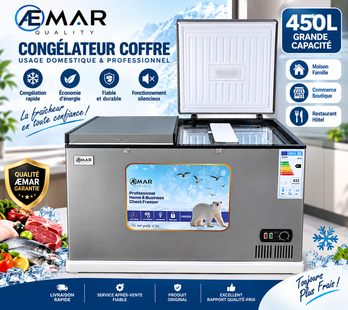 Congélateur Coffre EMAR 450L Grande Capacité Économique Durable Congélateur AEMAR 450L Grande Capacité Économique Durable – Image 1