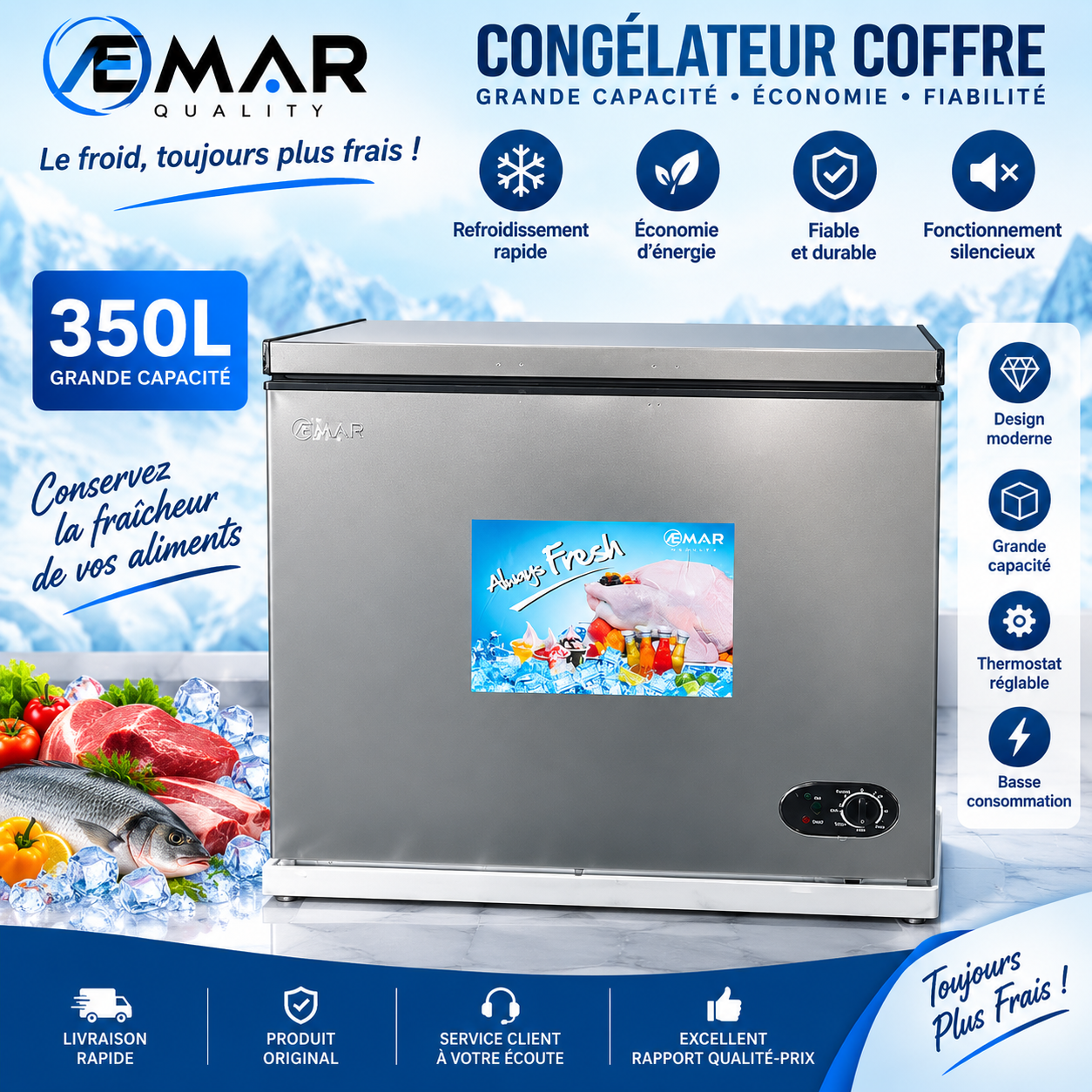 Congélateur Coffre EMAR 350L Économique Silencieux et Durable Congélateur AEMAR 350L Économique Silencieux et Durable – Image 1