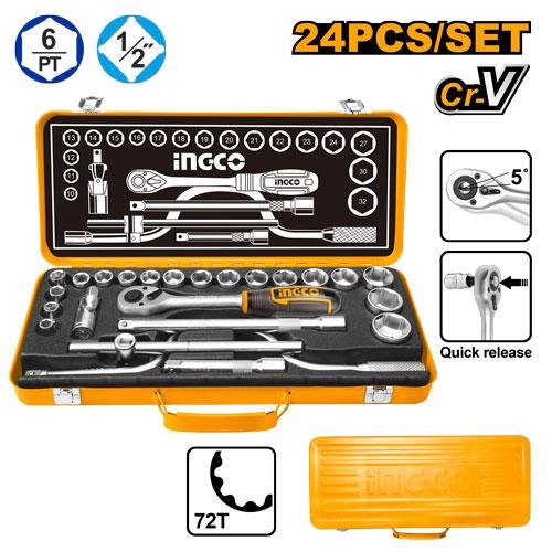 Coffret à Douilles INGCO 24 Pièces 1/2" Cr-V Professionnel Coffret à Douilles INGCO 24 Pièces 1/2" Cr-V Professionnel – Image 1