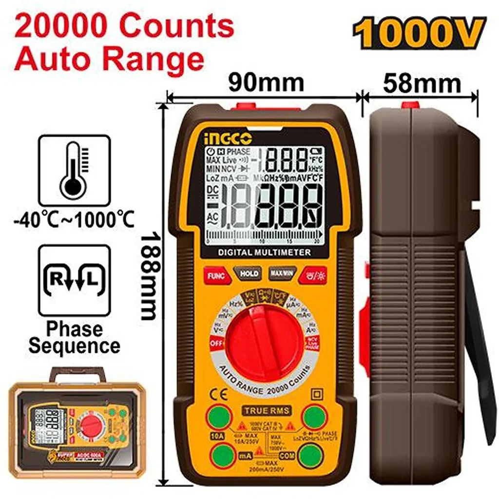 Multimètre Numérique INGCO True RMS Auto Range 1000V Pro Multimètre Numérique INGCO True RMS Auto Range 1000V Pro – Image 1