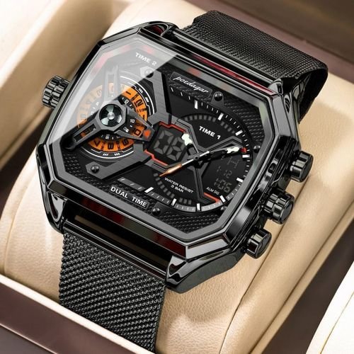 1 (15) Montre Poedagar Dual Time Noire Analogique Digitale 3Bar – Image 1