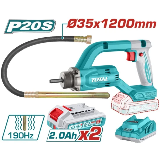 Vibrateur à Béton TOTAL P20S 20V 35mm avec 2 Batteries 2Ah Vibrateur à Béton TOTAL P20S 20V 35mm avec 2 Batteries 2Ah – Image 1