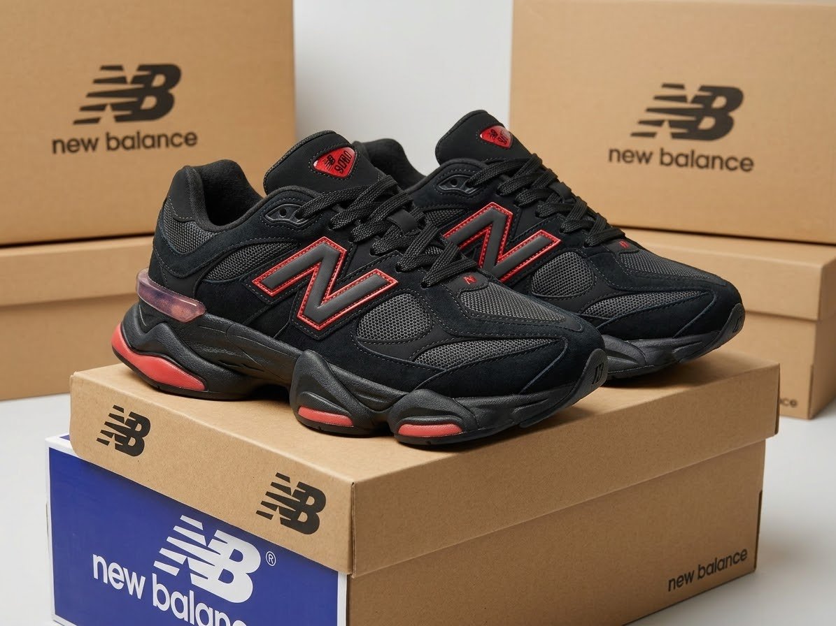 New Balance 9060 Black Red U9060JR ABZORB SBS Sneakers Bred! New Balance 9060 Black Red U9060JR ABZORB SBS Sneakers Bred – Image 1