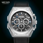 Montre Homme MEGIR Chronographe Argent Noir Style Sport Chic