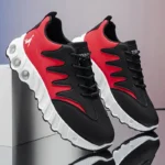Baskets Homme Noir Rouge Semelle Épaisse Style Sport Urbain