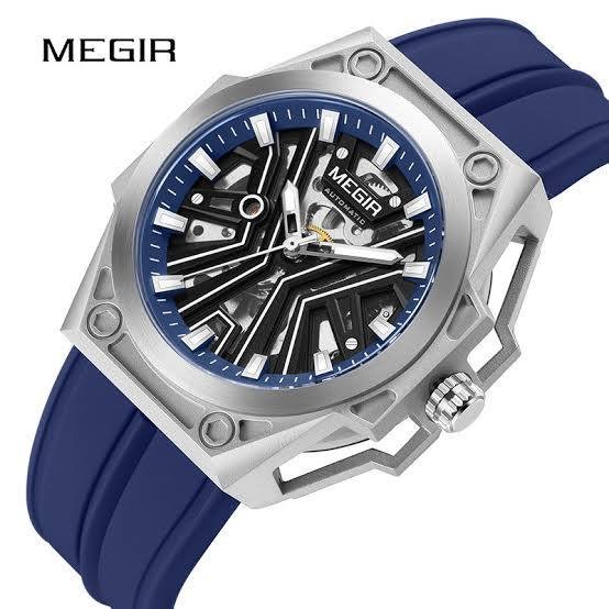 Montre Homme MEGIR Bleue Squelette Bracelet Silicone Sport Montre Homme MEGIR Bleue Squelette Bracelet Silicone Sport – Image 1