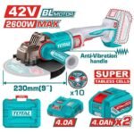 Meuleuse TOTAL 42V 2600W 230mm Brushless 2x4Ah avec Coffret