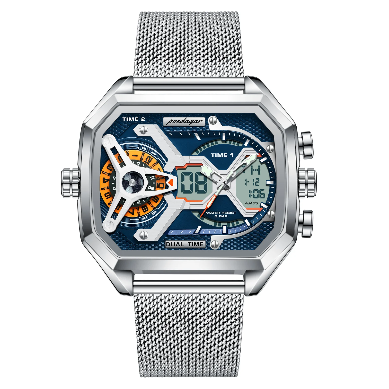 Montre Homme Poedagar Dual Time Analogique Digitale 3 Bar Montre Poedagar Dual Time Analogique Digitale 3 Bar – Image 1